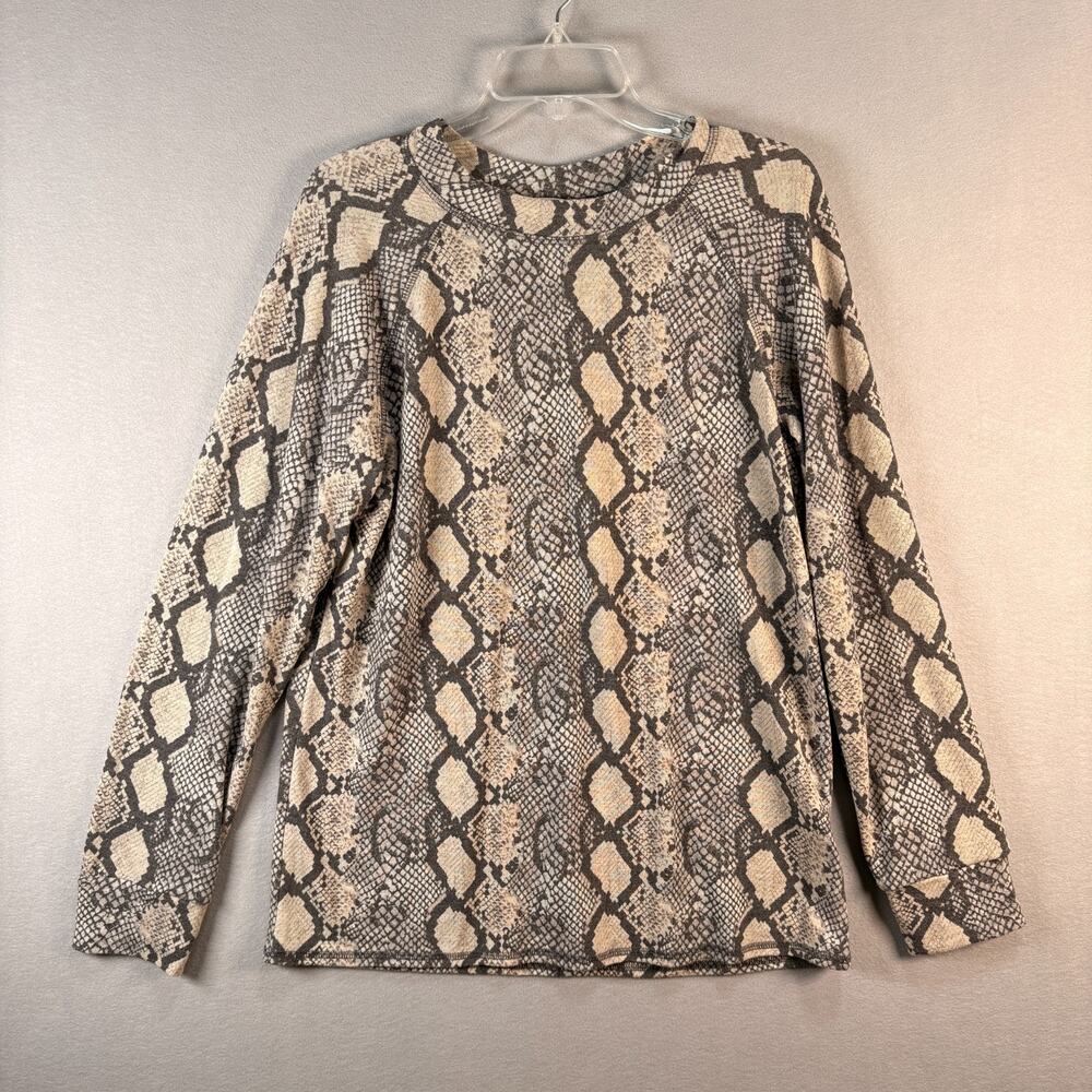 Loveapella Snakeskin Print Long Sleeve Top Crew Neck Size Large